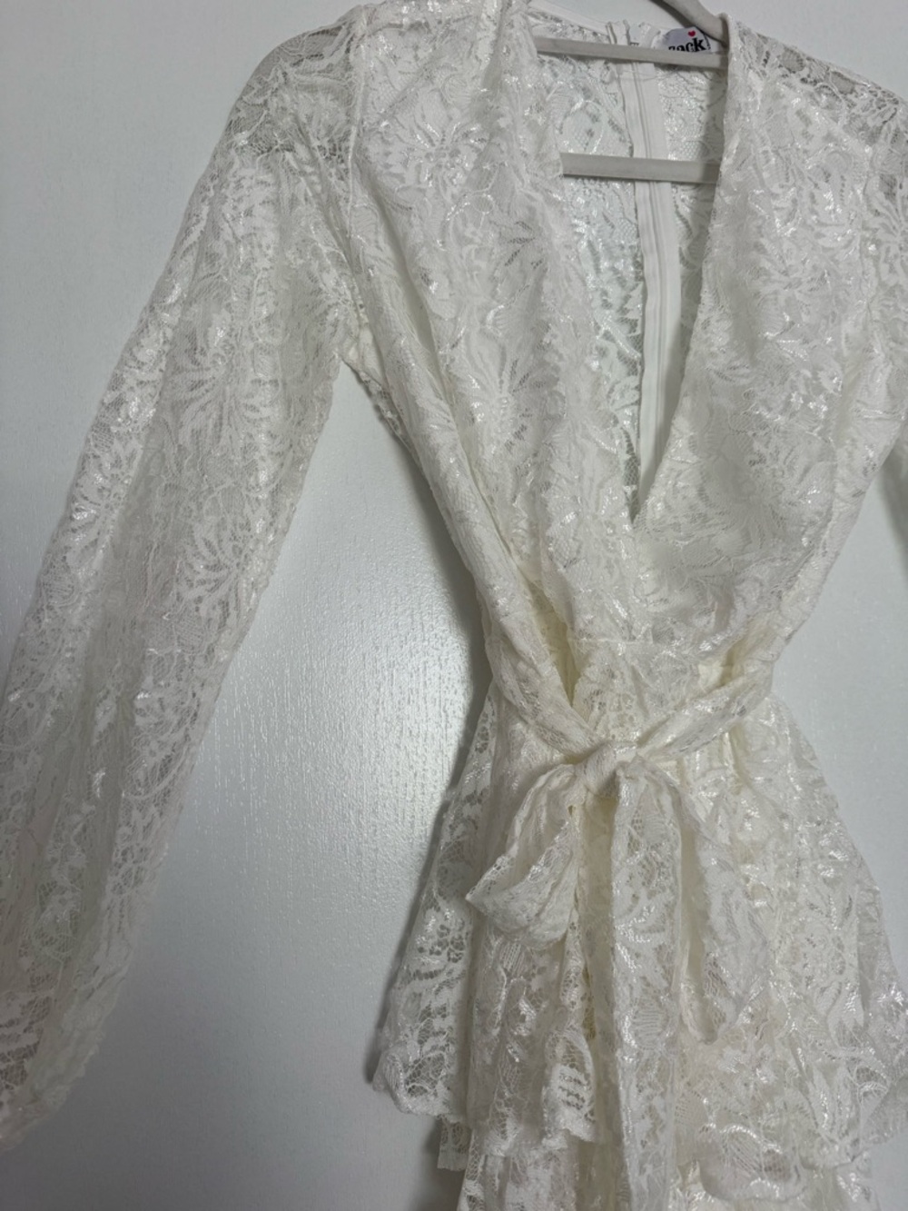 White Lace V-Neck Wrap Dress John Zack London